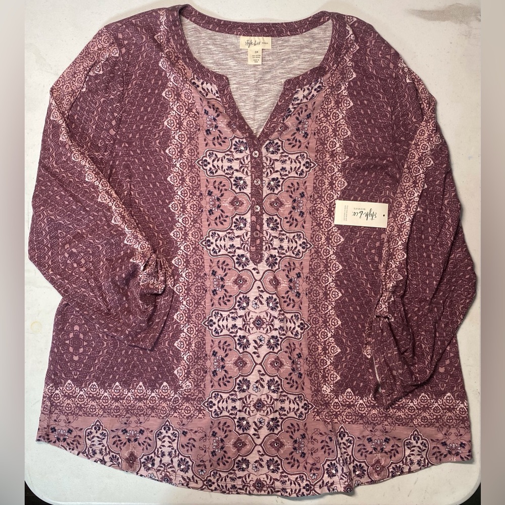 NWT Style&Co Artful Femme 3/4 Sleeve Top